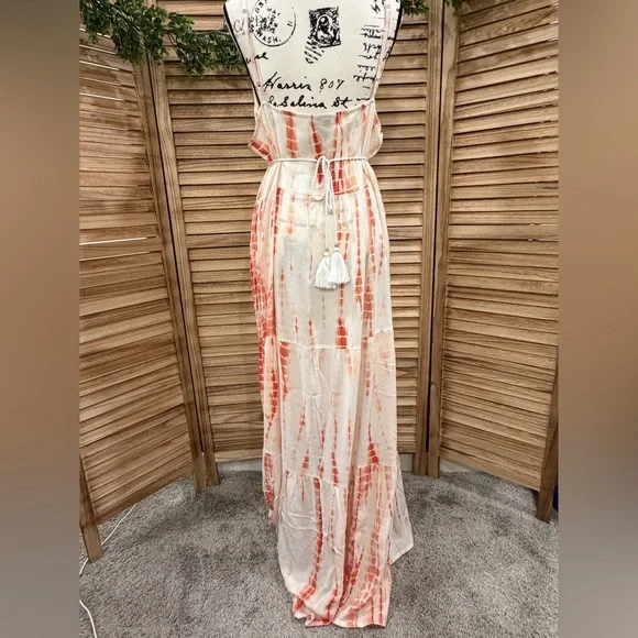 NEW White Waves Tie-Dye Maxi Dress with Tassel Belt - Picture 5 of 6